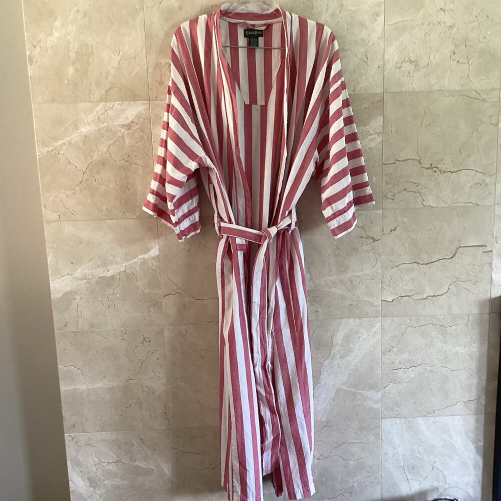 Savile Row Vintage Stripe Cotton Robe 80s Chambray Resortwear Lounge Unisex OS
